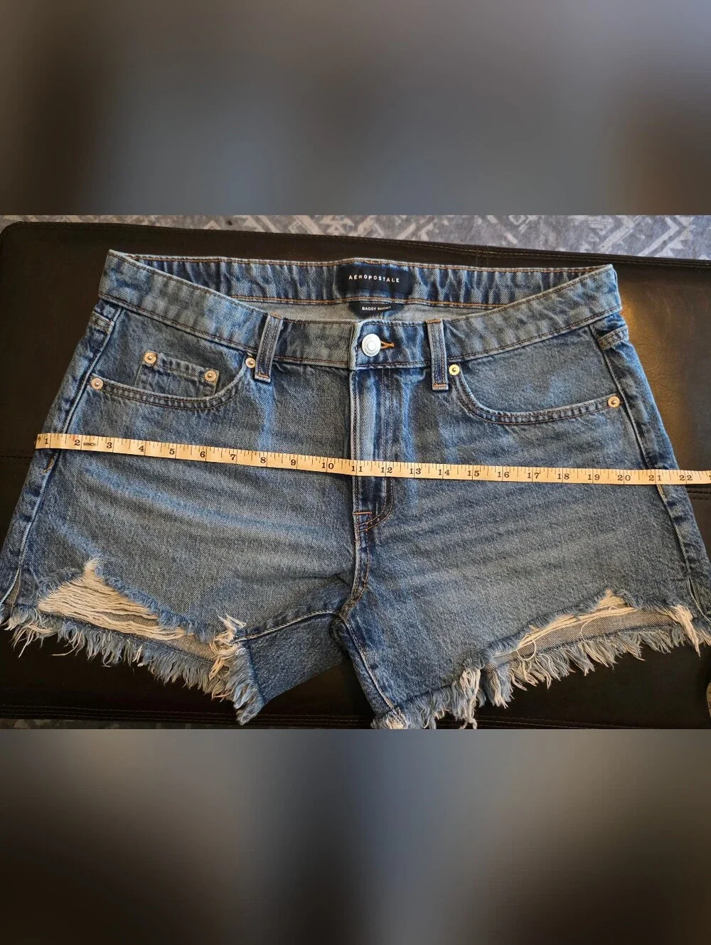 Aeropostale Denim Baggy Shorts in Light Blue with Contrast Stitching